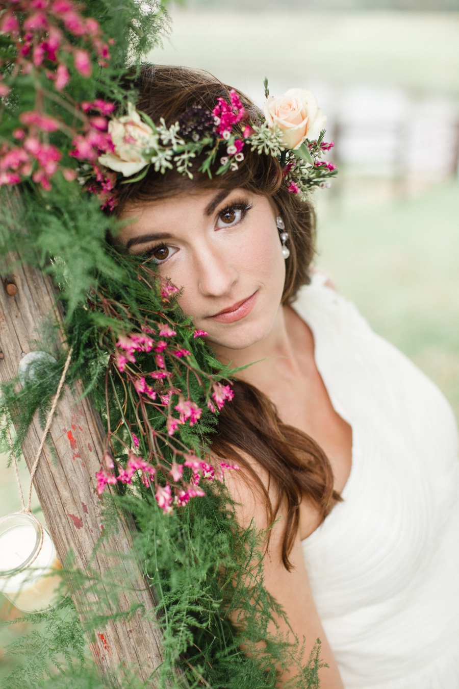 bride with flower crown, bohemian bridal photography