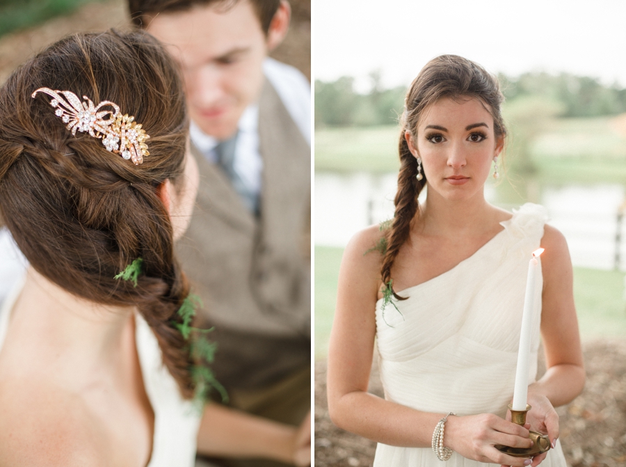 bridal braids, ruche wedding gown, southern wedding photography